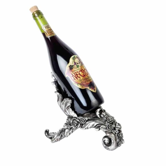 DISCONTINUED!!!  Alchemy Gothic Antique Style Wine Bottle Display Silver Resin - Picture 1 of 3